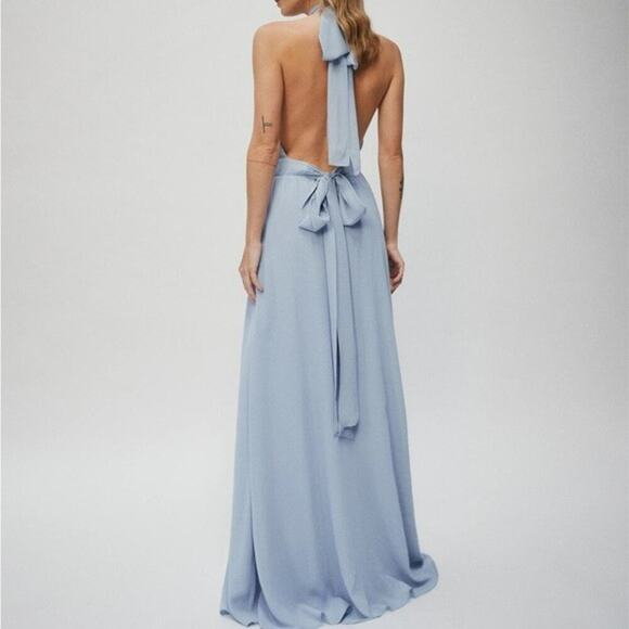 Reformation Andee Halter Maxi Dress Size 12 Mineral Blue Side Slit Romantic - Picture 8 of 15